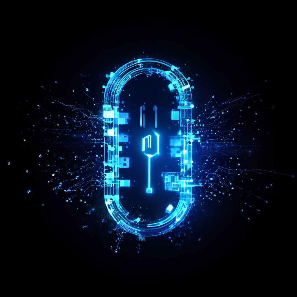 푸른빛으로 반짝이는 디지털 열쇠가 사용 후 조각나 사라지며 일회성 비밀번호의 생명주기를 상징적으로 보여줍니다.