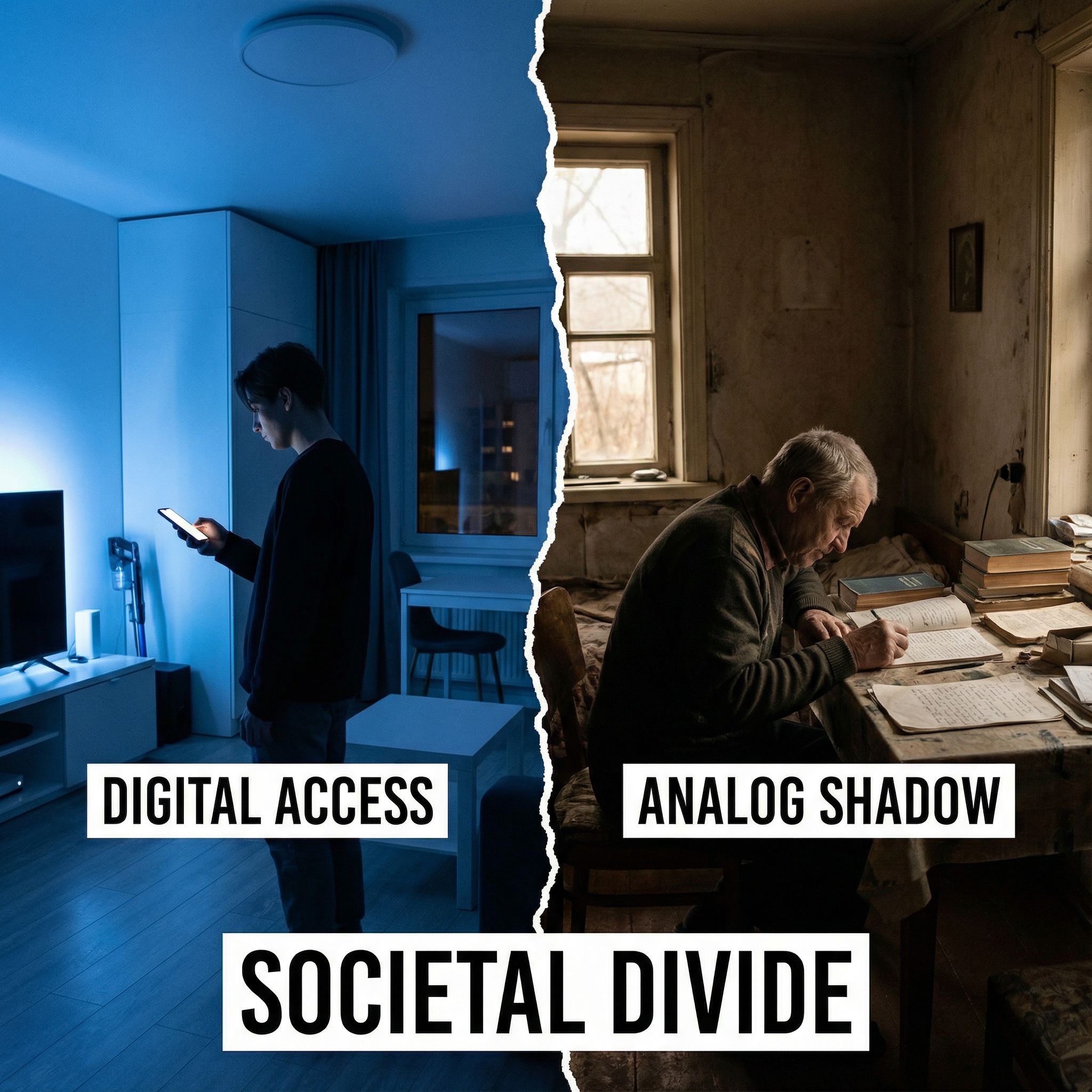 화면 빛에 비춰진 사람과 어둠 속에 가려진 사람이 대비되는 모습이다.