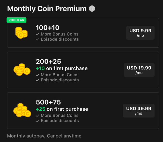 Decision chart comparing subscription access with coin-based chapter purchases on digital comic platforms.