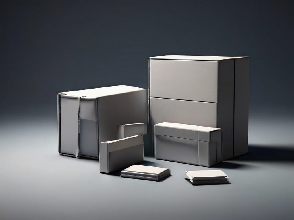 Small gray archive boxes and empty compartment inserts arranged on a matte studio surface, representing organized email.