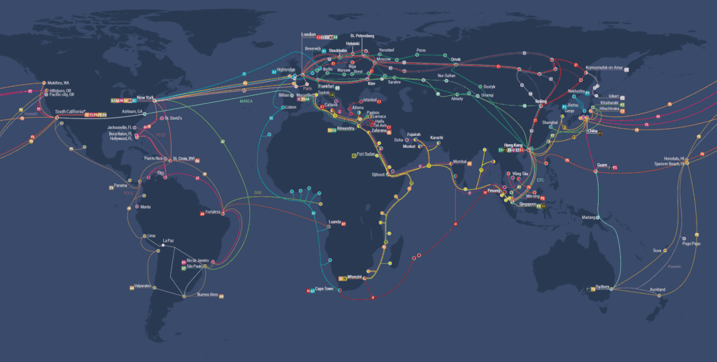 Network infrastructure and server routing diagram between Korean and global game regions.